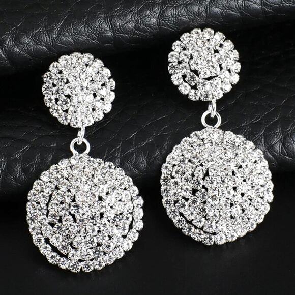 Earrings Clear Rhinestone Silver Drop Dangle  Pierced Jewelry S26 - Picture 2 of 4